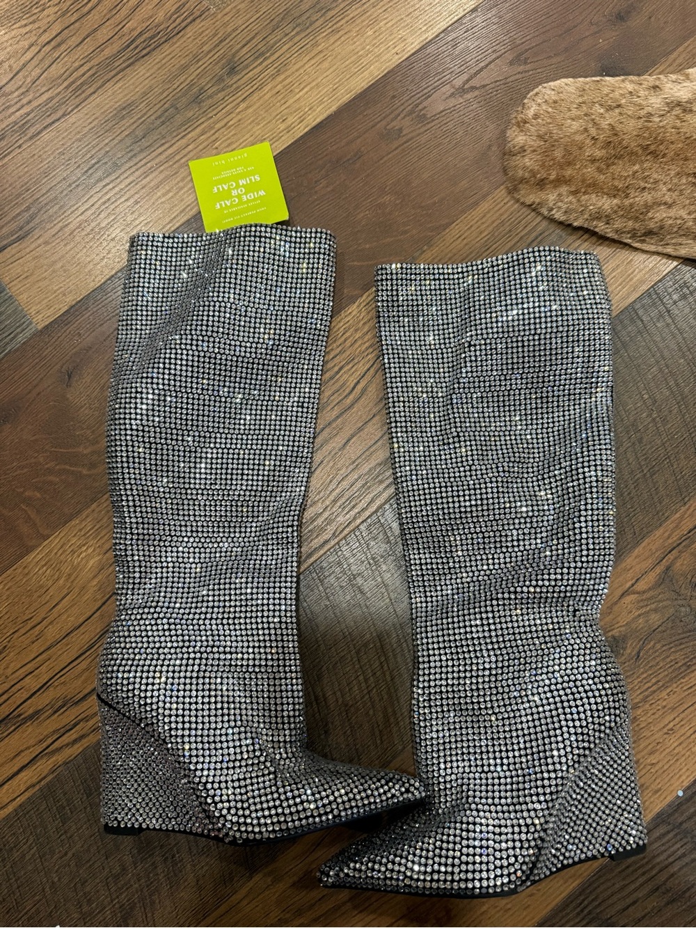 Gianni Bini Silver Rhinestone Knee-High Wedge Boots